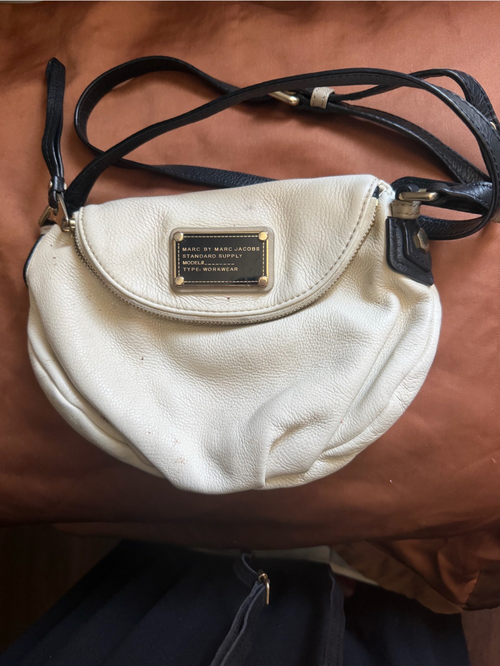 Marc by Marc Jacobs White Leather Crossbody with Black Strap